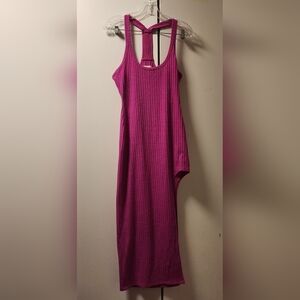 Lovers + Friends Hot Pink Scoop Neck Racerback Slit Ribbed Midi Dress Small